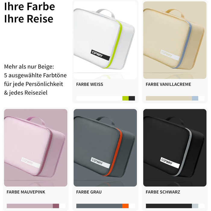 Органайзер для валізи Cipway, 5 частин: кубики для одягу, нейлон, сірий. Підходить для ручної поклажі