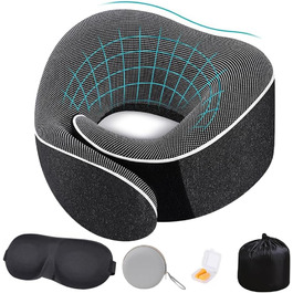Подушка для шиї у літак, 2.0 Nackenhörnchen, подушка для подорожей, 100% Memory Foam, з 3D-маскою для сну та берушами. Ідеально для подорожей літаком, автомобілем, поїздом.