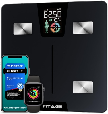Розумні електронні ваги FITAGE: аналіз складу тіла, ліміт 180 кг, LCD-дисплей та підтримка мобільного додатка