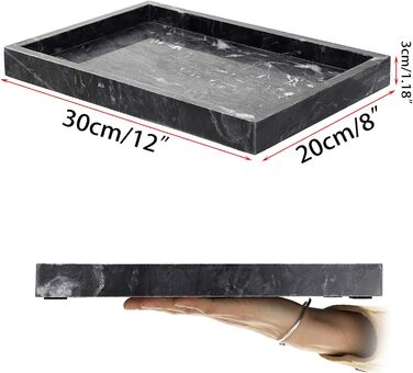30x20cm Natural Marble Stone Storage Tray, Decorative Rectangular Plate Tray Organizer for Kitchen Bathroom Dresser Decor Vanity Counter Coffee Table, Black