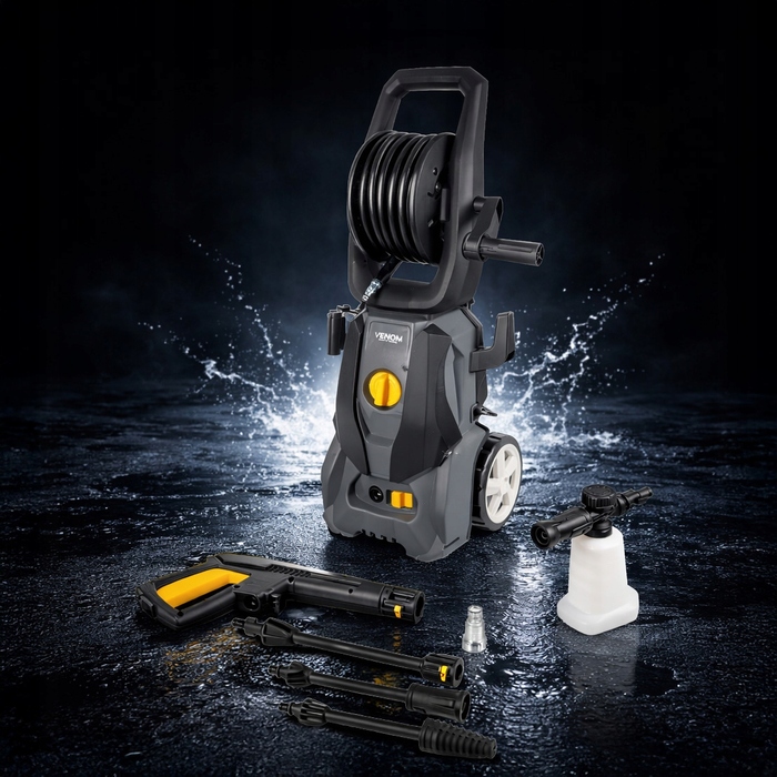 Мийка високого тиску VENOM 1800W, алюмінієвий насос, 140 бар, шланг 5,2 м із котушкою