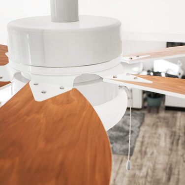 Вентилятор стельовий Cecotec EnergySilence Aero 350, 50 Вт, діаметр 81 см, з лампою, 6 лопатей, 3 швидкості, функція обігріву, білий/дерев'яний