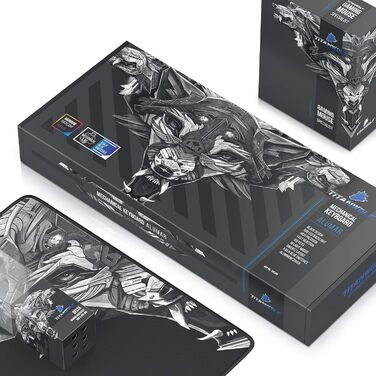 Ігровий набір TITANWOLF: механічна клавіатура, миша ALUMAR 10800dpi, XXL килимок. Підсвічування LED, 19 режимів, макро-режим, анти-ghosting