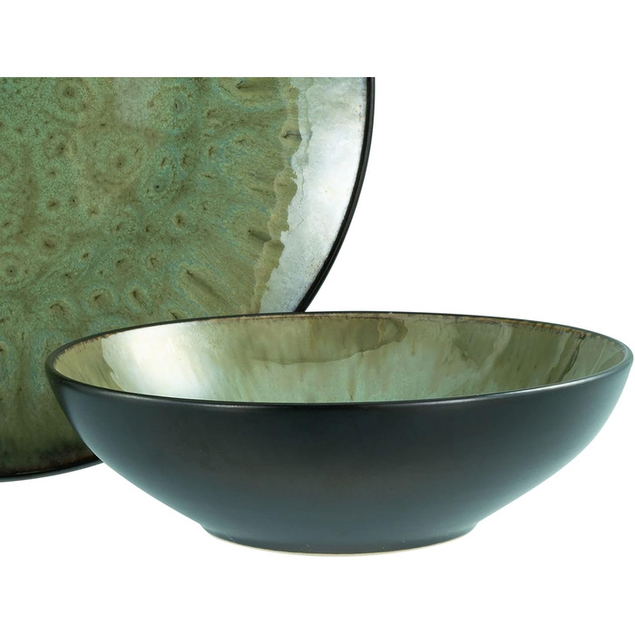 Набір посуду CreaTable Jawa, 18 предметів (для 6 осіб), з каменю, зелений, безпечний для миття в посудомийній машині та використання в мікрохвильовці