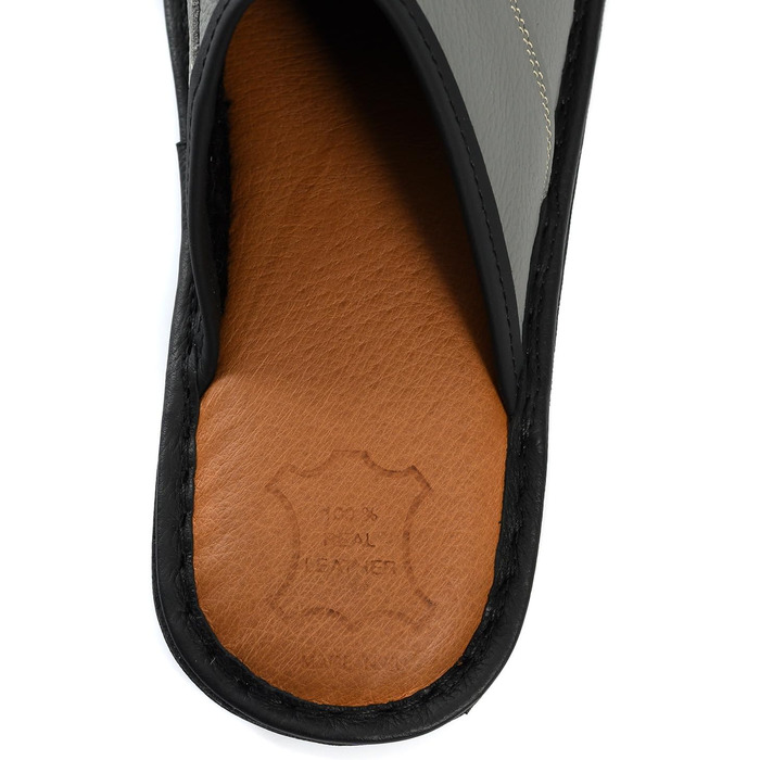 Чоловічі домашні тапочки з натуральної шкіри – зручні та теплі, ручної роботи, з антиковзною підошвою, розміри 41–47 (42 EU, сірі)