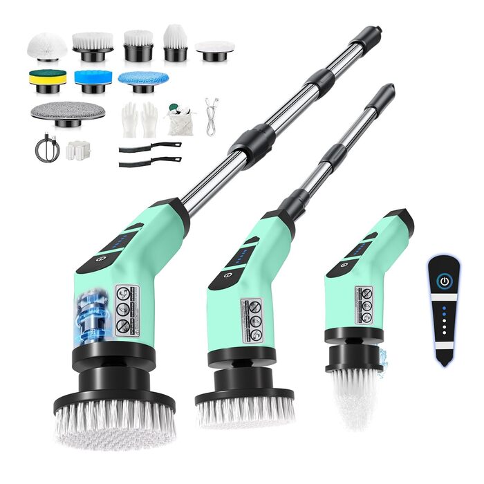 Електрична щітка для чищення швів та поверхонь з 10 насадками, регульована ручка для ванної, кухні, авто, підлоги