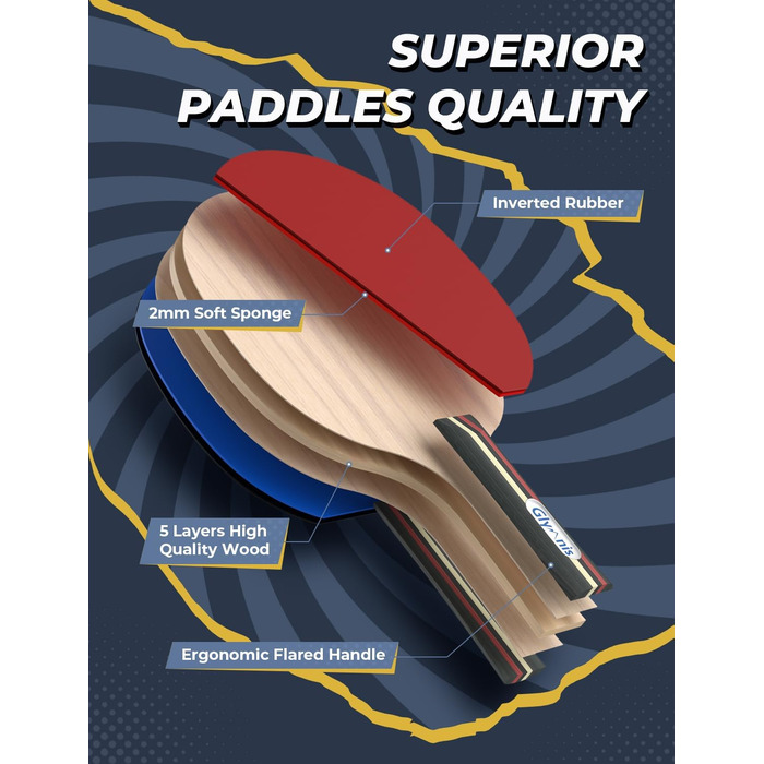 Набір для пінг-понгу Glymnis: портативний, з мережею, ракетками та м'ячами (3 зірки)