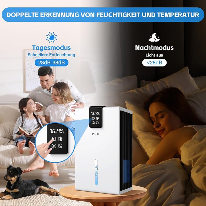 Електричний осушувач повітря PSOS на 2800 мл з автоматичним вимкненням та підсвіткою (7 кольорів), безшумний осушувач для спальні, ванної кімнати та підвалу, білий