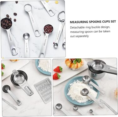 Amosfun Measuring Cup and Spoon Set: 7 Measuring Cups, 7 Measuring Spoons, Stainless Steel, Measuring Scale for Baking