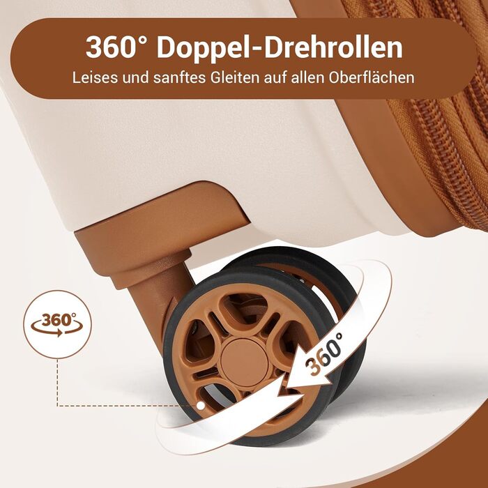 Великий валіза KONO з підсклянником, жорсткий корпус, легкий, поліпропілен, розширюваний, 4 колеса, TSA-замок, чорний/коричневий (кремовий/коричневий), XL