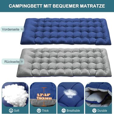 Зікбітюі Фельдбет (ліжко для відпочинку) складане з матрацом, вантажопідйомність 200 кг, гостьове/кемпінгове ліжко, 1200D Oxford, 190×71×36 см, для дорослих, з сумкою для транспортування, сірий/синій