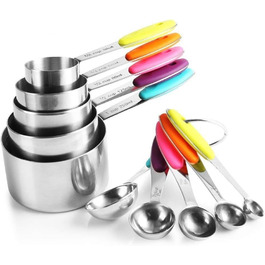 Набір мірних ложок Xingxinrong з нержавіючої сталі (5 мірних ложок + 1 ложка) з силіконовою ручкою, з гравіюванням шкали (US та міжнародна), придатний для миття в посудомийній машині, для приготування та випічки, кухонний аксесуар