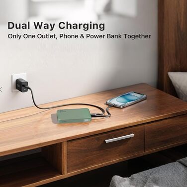 Power Bank Nobis 10000mAh 25W з USB-C кабелем, цифровою індикацією, зелений