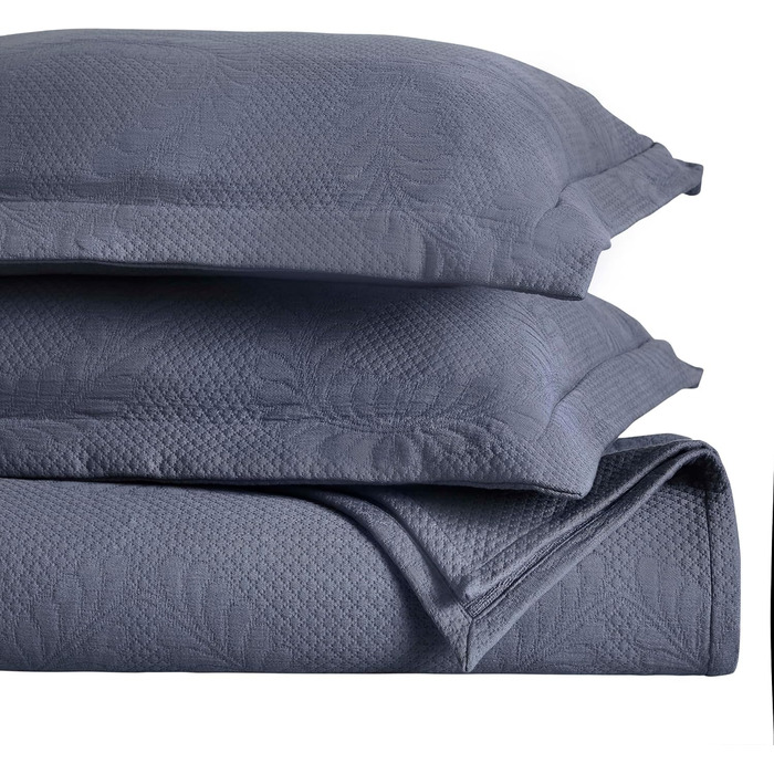 Комплект покривала з жакардової тканини з квітковим візерунком 'Лілія' (3 шт.) - 100% бавовна, розмір Queen, колір: Джинсовий синій