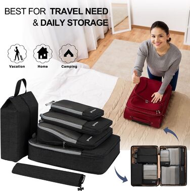 Набір компресійних кубиків для багажу Prezon: органайзер для подорожей (6 шт, чорний)