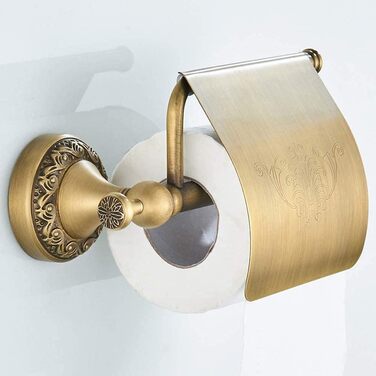 CASEWIND Toilet Paper Holder Antique, Brass Toilet Paper Holder, Retro Toilet Paper Roll Holder with Cover, Drill Wall Mount Vintage