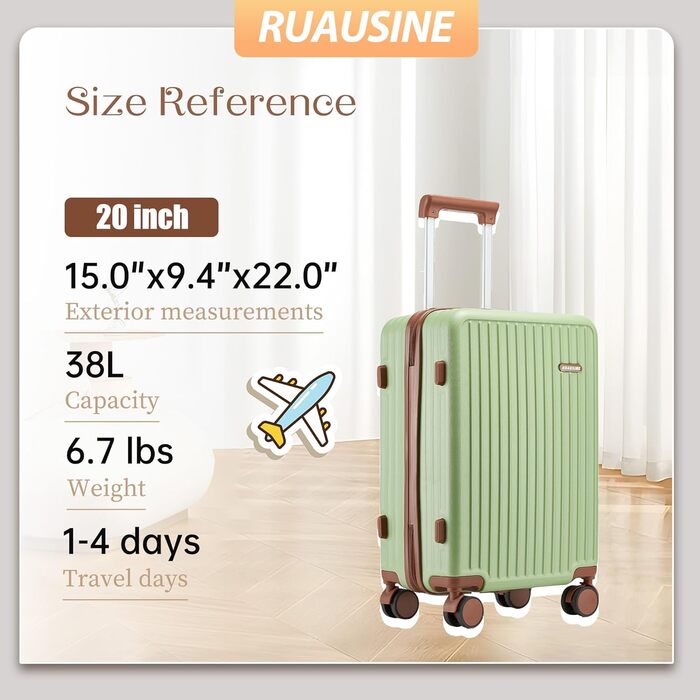 Чохол-валіза на колесах 20 дюймів з TSA-замком (сріблястий, зелений)