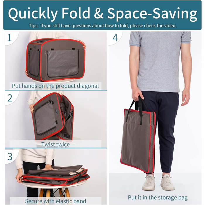 Складана переносна будка для собак Petsfit, 80x44x67 см, червоно-коричнева