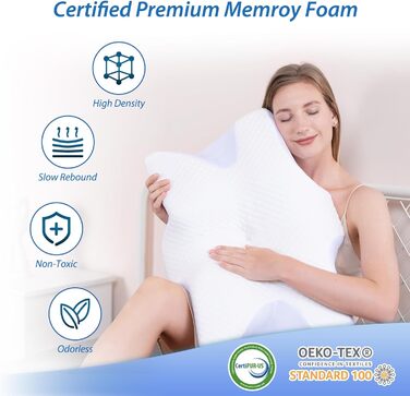 HOMCA Orthopedic Pillow, Neck Pillow, Memory Foam Pillow, Ergonomic Pillow with Soft/Firm Options Available, Removable, for Back, Side, and Stomach Sleepers, 60 * 44 * 13/14.5cm