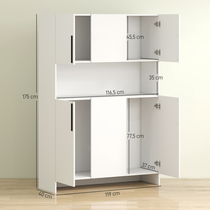 HOMCOM Kitchen Cabinet Buffet Sideboard with Countertop, 6 Doors, 4 Cabinets, Tall Cabinet with Silent Hinges, Microwave Cabinet with Modern Design, White | Aosom