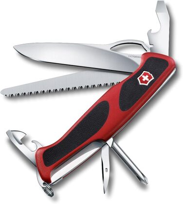 Швейцарський ніж Victorinox Ranger 78 M: мультитул з 12 функціями, фіксатор леза, відкривачка для пляшок, червоно-чорний