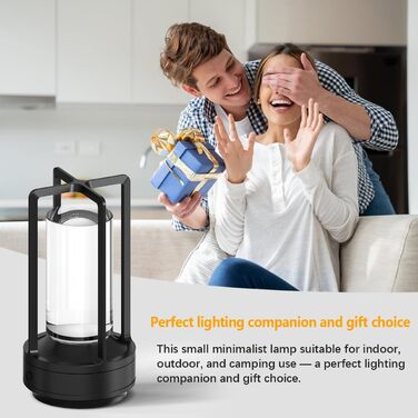 LED настільна лампа Hapfish бездротова, акумуляторна, 3000mAh, USB, з кришталем, водонепроникна, з ручкою, регульована яскравість, для ресторану, вулиці, спальні, вітальні (чорна)