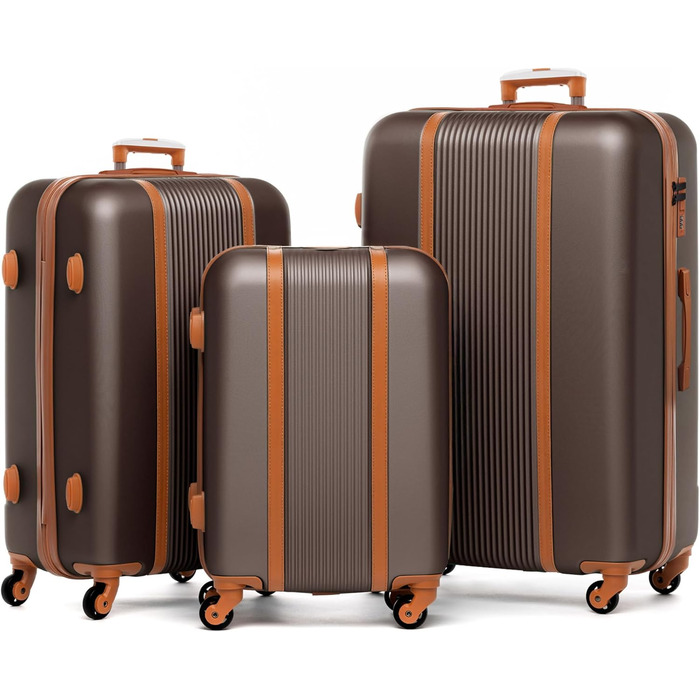 Набір валіз FERGÉ Milano 3 шт. з жорсткою оболонкою (ручна поклажа, L, XL) - 4 колеса, 100% ABS, кавовий колір