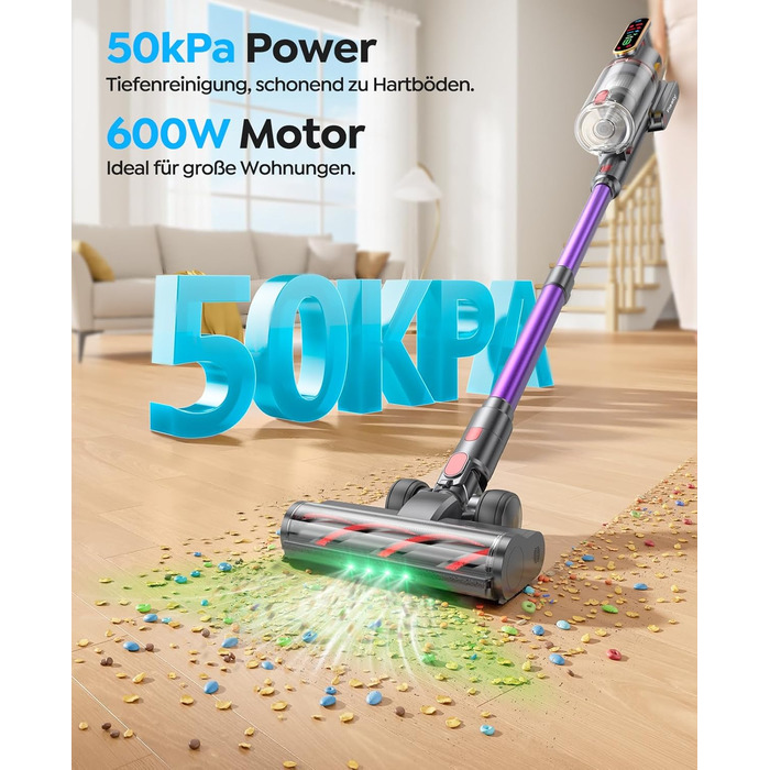 Бездротовий акумуляторний пилосос Fieety 600W з турбощіткою для тварин, 65 хвилин роботи, 8-шарова фільтрація та ароматерапією, для дому, авто та твердих поверхонь