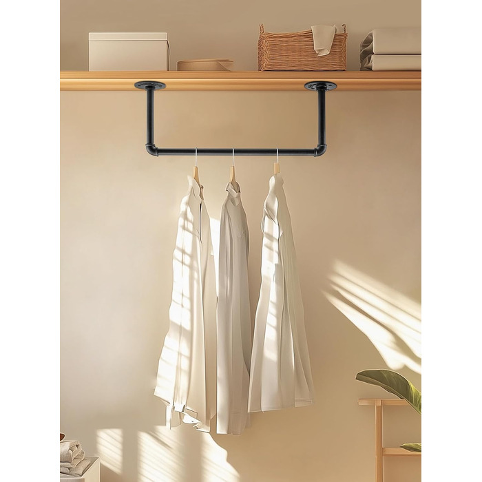 Wall-Mounted Clothes Rack, Pipe Clothes Rail, Industrial Style Wall Hangers, Detachable Metal Clothes Rods, Coat Rack, Bedroom for Hallways, Living Room, Bedroom (50cm - 2PCS)