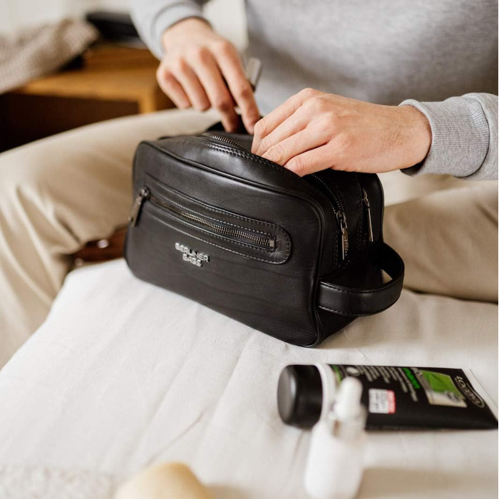 Шкіряна косметичка для подорожей Berliner Bags Premium Kulturbeutel Max, велика сумка для гігієнічних засобів з 2 відділеннями, унісекс, чорна