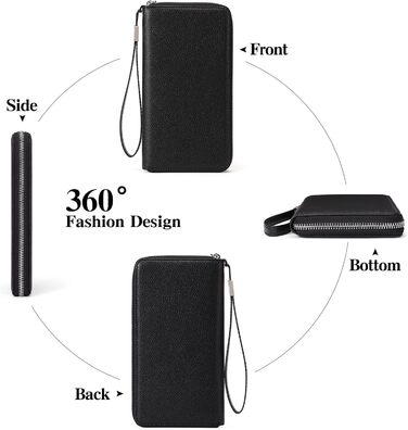 GAEKEAO Women's Wallet, Large Capacity Leather Women's Wallet Zipper Clutch with RFID Blocking and Multiple [Card/Cash] Slots