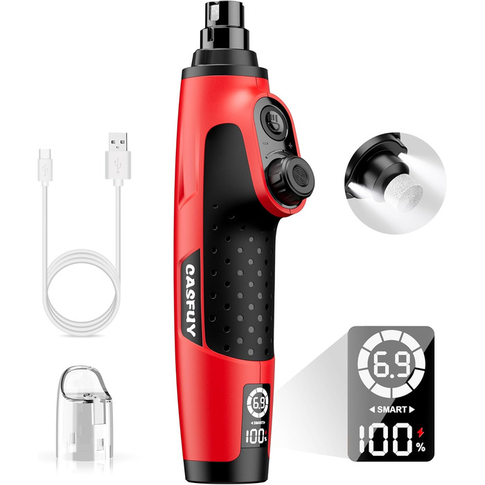 Шліфувальник кігтів для собак Casfuy Smarter Krallenschleifer 6-ступінчатий, з LED-підсвіткою, тихий, перезаряджається, для собак та котів великих, середніх та малих порід