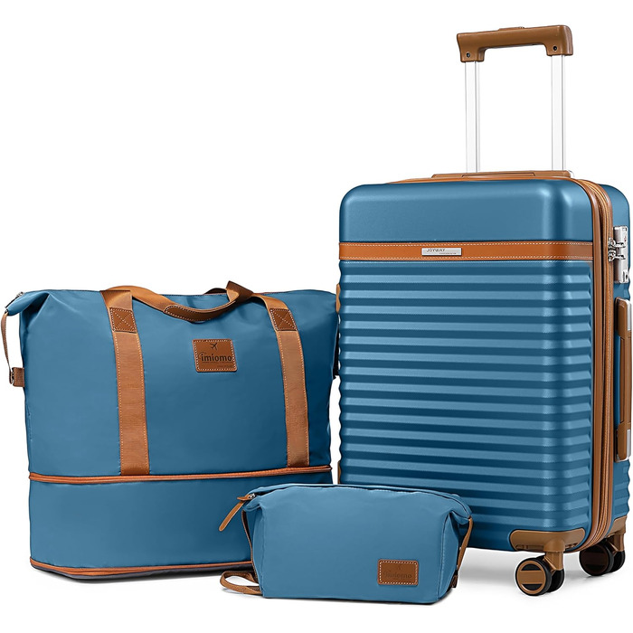 Чемодан Joyway ABS з розширенням, набір 3 шт. (55 см) з TSA-замком, білий (морський блакитний), включає сумку та кулькову косметичку