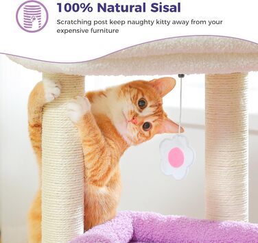 PAWZ Road Cat Tree, Multi-Tier Cat Tower with Sisal-Covered Scratching Post, Cozy Cat Condo, and Large Cat Perch for House Cats, (Purple)