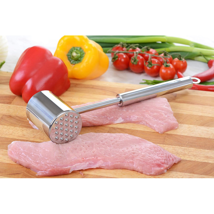 Молоток для м'яса GRÄWE з нержавіючої сталі, двосторонній відбійний молоток з гладкою та рифленою поверхнею, 28 см
