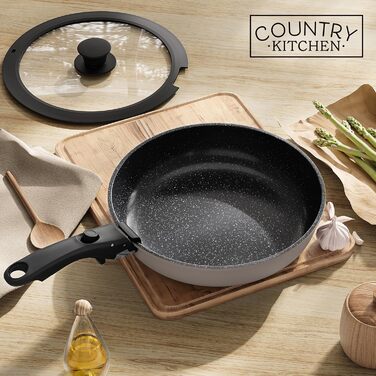 Набір посуду Country Kitchen 13 предметів: каструлі та сковорідки з антипригарним покриттям, знімний ручка, для кухні, кемпінгу, духовки (сірий)