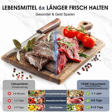 Вакуумний пакувальник YASHE з сухим та вологим режимом, 5-в-1, зварювальна штанга 30 см, для су-від та консервації м'яса, риби, фруктів та овочів