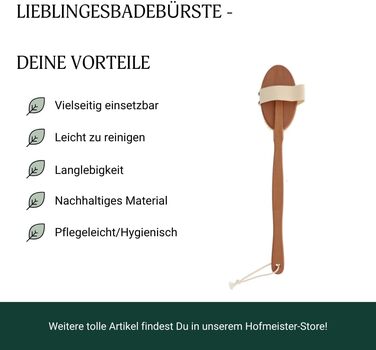 HOFMEISTER® Bath Brush with soft natural bristles, made of pear wood, 44 cm length, Made in Germany