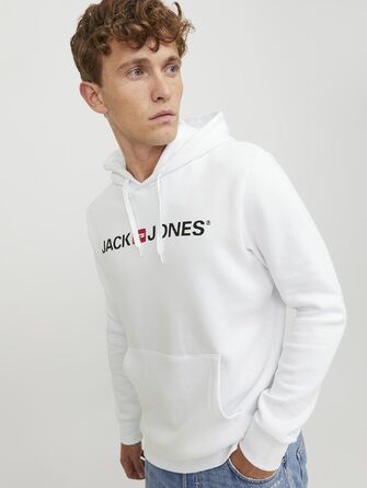 Чоловічий худі з капюшоном JACK & JONES з логотипом, білий, розмір M