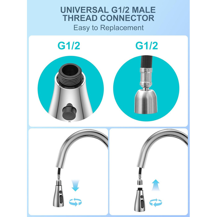 Кухонний змішувач SREWOHS PRO з висувним виливом, 360° обертання, 4 режими розпилення, однорегуляторний, високий вилив, ABS-розпилювач для кухонної мийки, проста установка