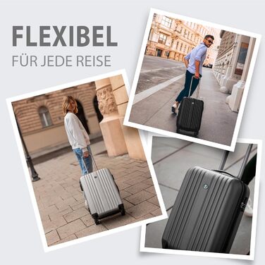 Набір валіз FERGÉ Toulouse 3-в-1 з жорстким корпусом: ручна поклажа 55 см, L та XL. 100% ABS, сріблястий колір.