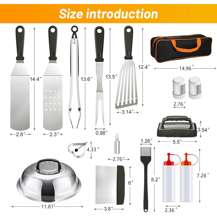 Набір аксесуарів для гриля на 42 шт. з кейсом, нержавіюча сталь, для газового гриля, барбекю, саду та кемпінгу