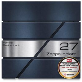 Поштова скринька Metzler персоналізована з гравіюванням, нержавіюча сталь, відділення для газет, замок, вологостійка, антрацит RAL 7016, настінний монтаж 37x37x10.5 см