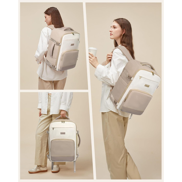 Рюкзак ручної поклажі LOVEVOOK 40x30x20, 24L для жінок, підходить для Ryanair, Eurowings, Wizz Air, Khaki Beige
