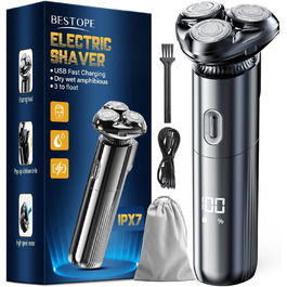 Електричний гоління для чоловіків 3D, бездротовий, з магнітними головками, IPX7, для сухого та вологого гоління, сірий