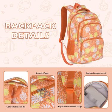 Шкільний рюкзак для дівчинки-підлітка ZHIERNA: набір з ланч-боксом та пеналом (Помаранчевий)