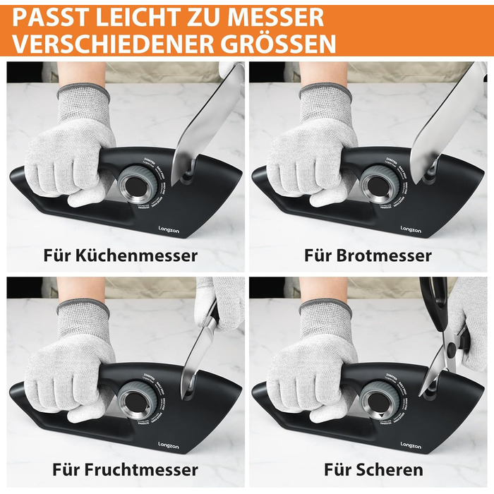 Точилка для ножів Longzon 5-в-1 з регулюванням, антиковзаючі рукавички, для сталі та зубчастих ножів