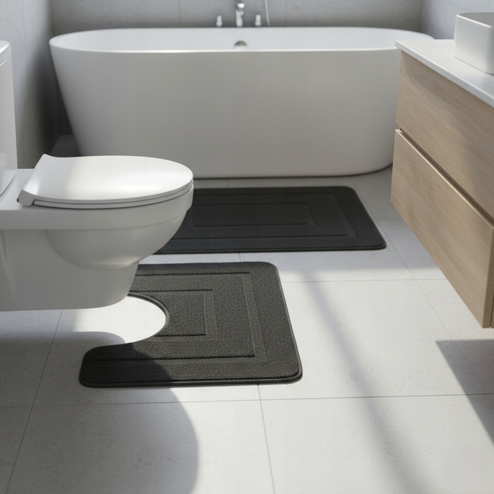 Килимок для ванної кімнати SmartHome, чорний, прямокутний, 50x80 см, з вирізом під унітаз