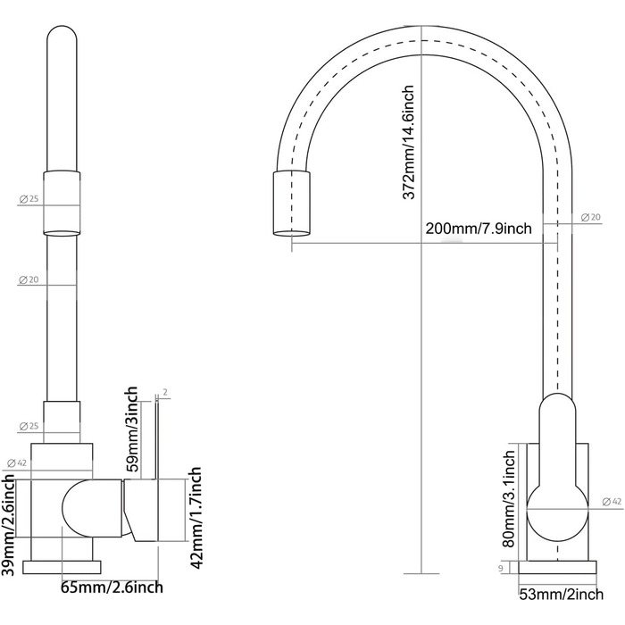 Кран кухонний з гнучким шлангом 360°, високий тиск, поворотний, нержавіюча сталь, бежевий