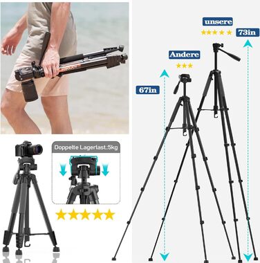 Штатив для камери та смартфона KINGJOY 185см, алюміній, Bluetooth пульт, вантажопідйомність 5кг